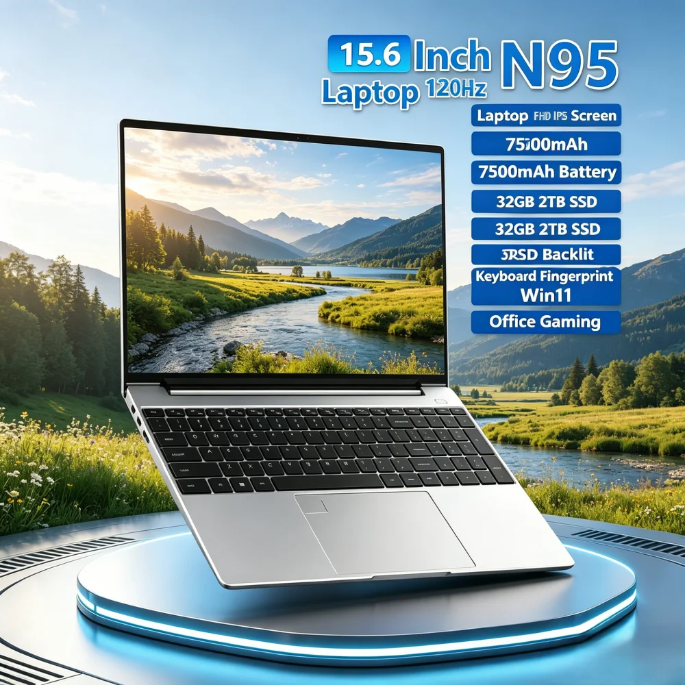 Gaming Keyboard Backlit - 15.6 Inch N95 Laptop 120Hz FHD