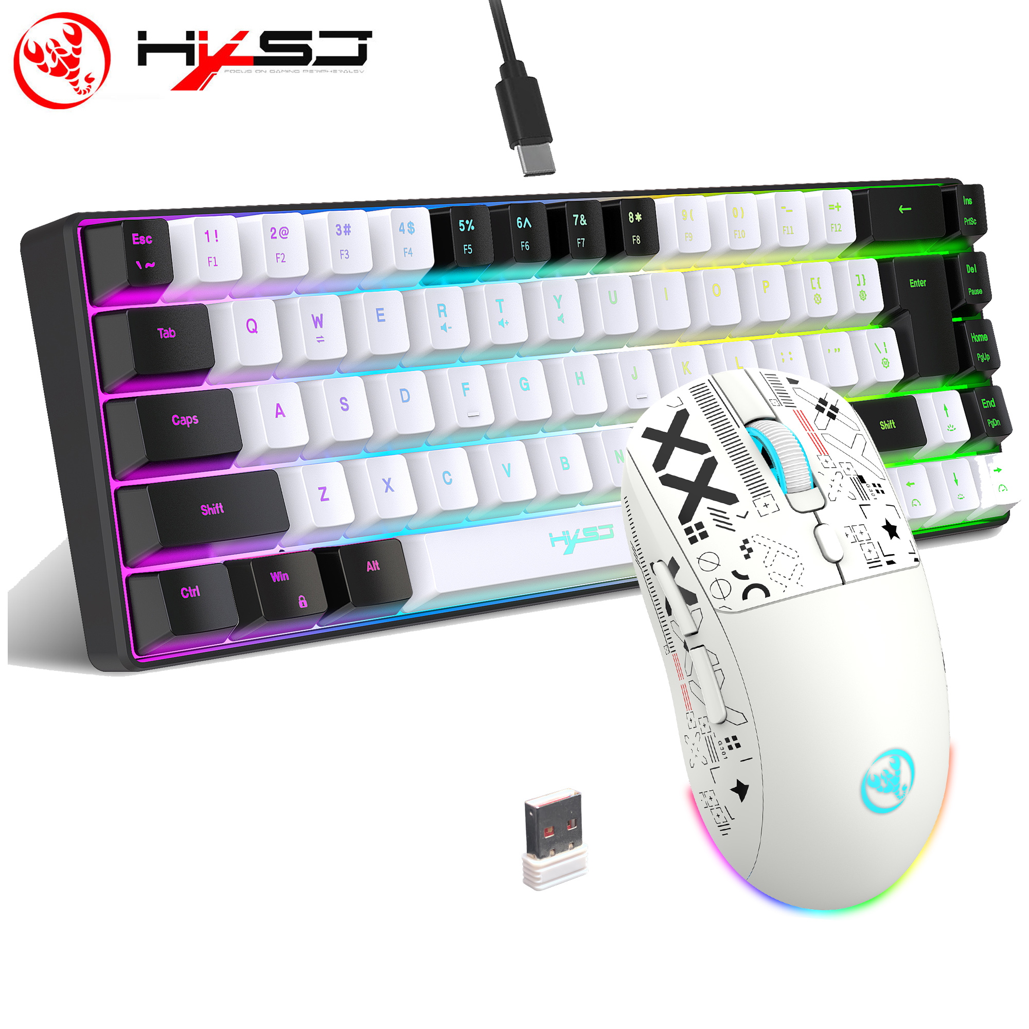 Gaming Keyboard And Mouse Combo Wireless - HXSJ 60% Gaming Keyboard and mouse