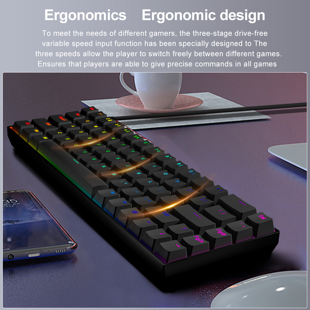 E-YOOSO Z686 RGB USB 60% Mini  - đánh giá và giá Gaming Keyboard Blue Switches