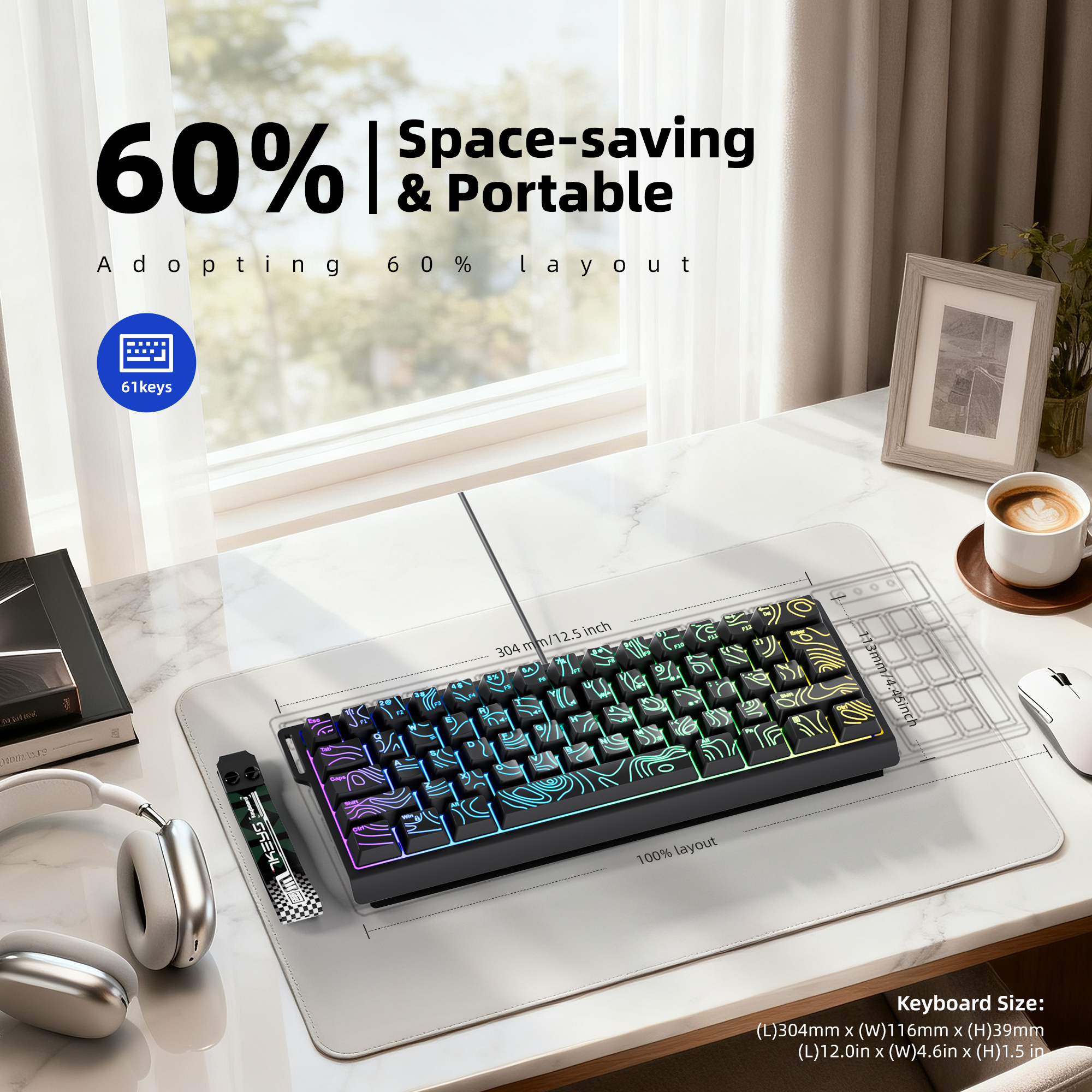60% compact wired keyboard wit - đánh giá và giá Gaming Keyboard Blue Switches