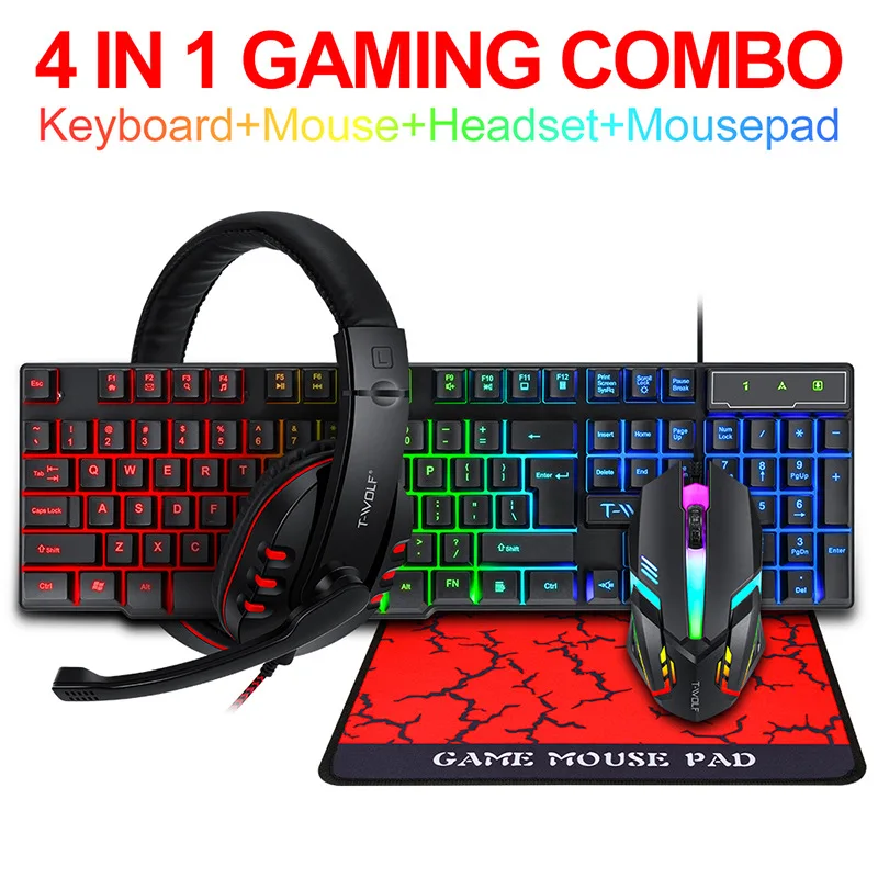 T-WOLF Game Four Piece TF800 I - đánh giá và giá Gaming Keyboard Mouse Combo