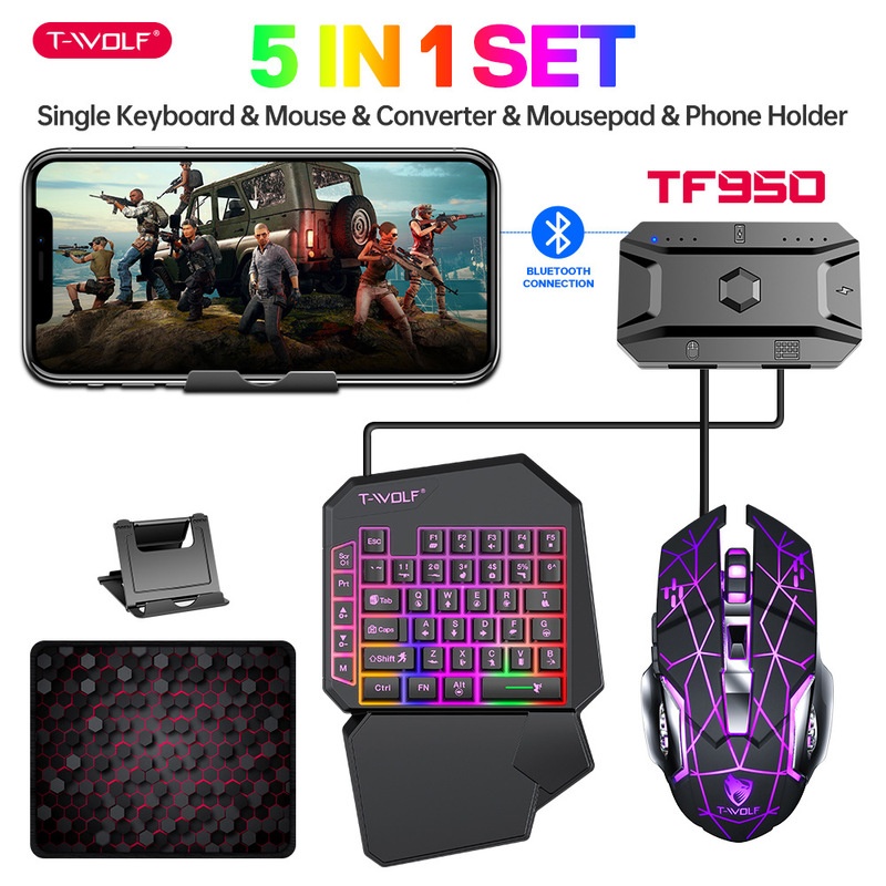 T-Wolf Tf950 5 In 1 One Handed - đánh giá và giá Keyboard Mouse Bundle Gaming