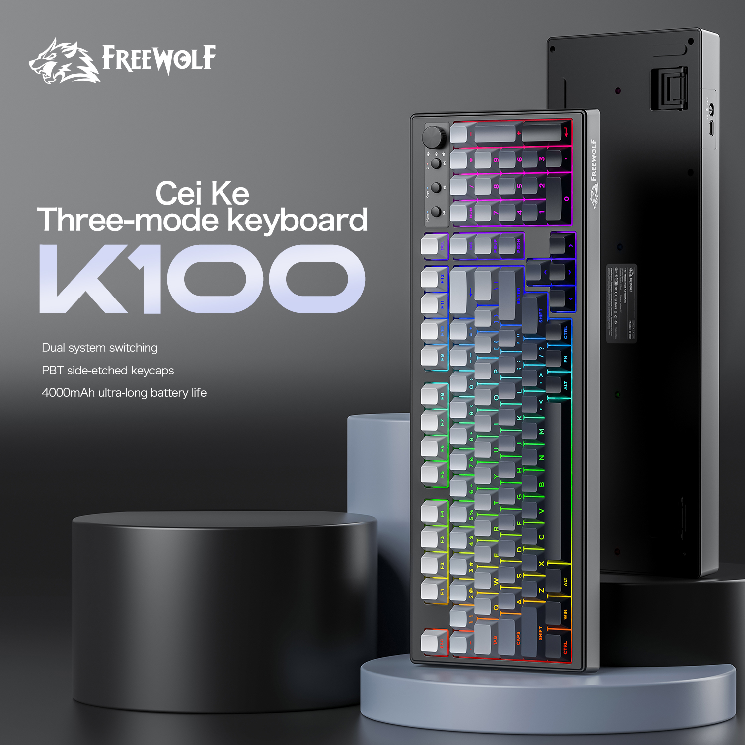 FREEWOLF k100 three-mode silen - đánh giá và giá Gaming Keyboard Ergonomic