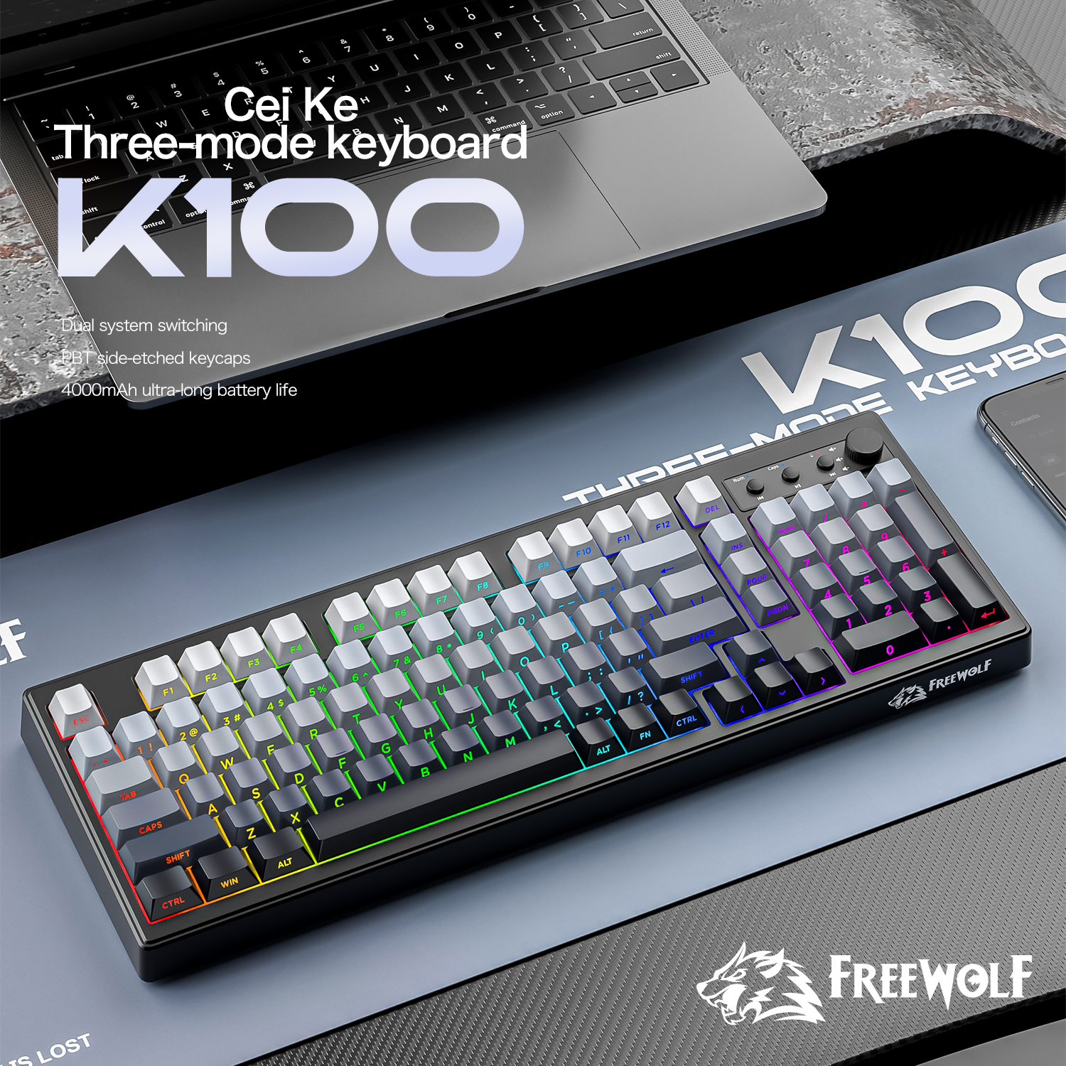 FREEWOLF k100 three-mode silen - đánh giá và giá Gaming Keyboard Ergonomic