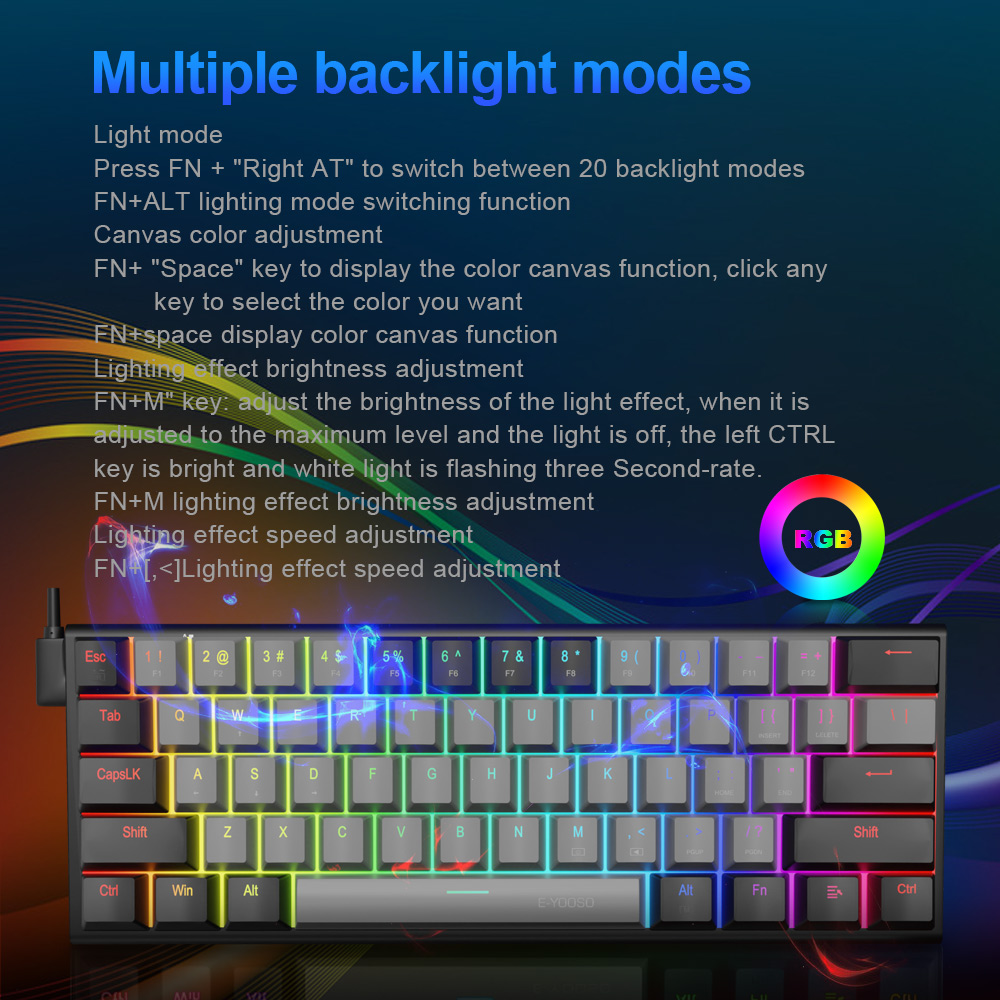 E-YOOSO Z11 RGB USB 60% Mini M - đánh giá và giá Gaming Keyboard Blue Switches